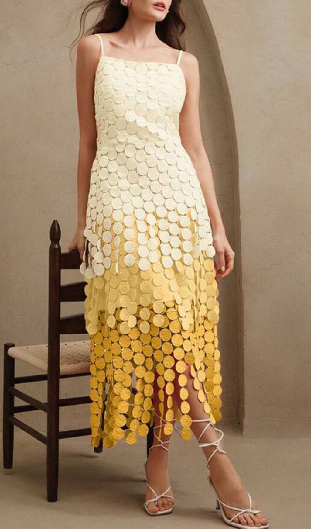 Vibrant Ham Ombre Yellow Layered Circle Midi Dress