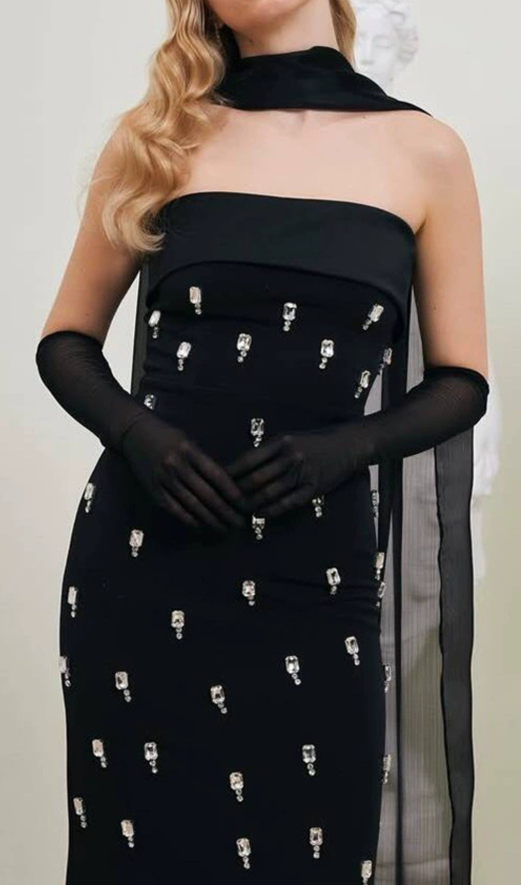 Genia Black Embellished Strapless Maxi Gown