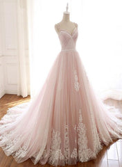 Vestido formal estilo princesa con tirantes de tul rosa glamuroso 