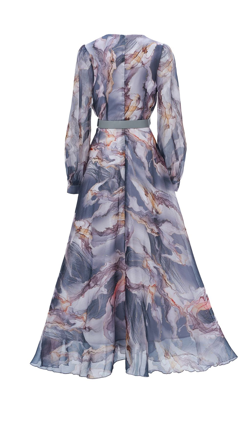 Feryal Artistic Marble Print Long Sleeve Maxi Dress