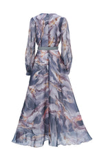 Feryal Artistic Marble Print Long Sleeve Maxi Dress