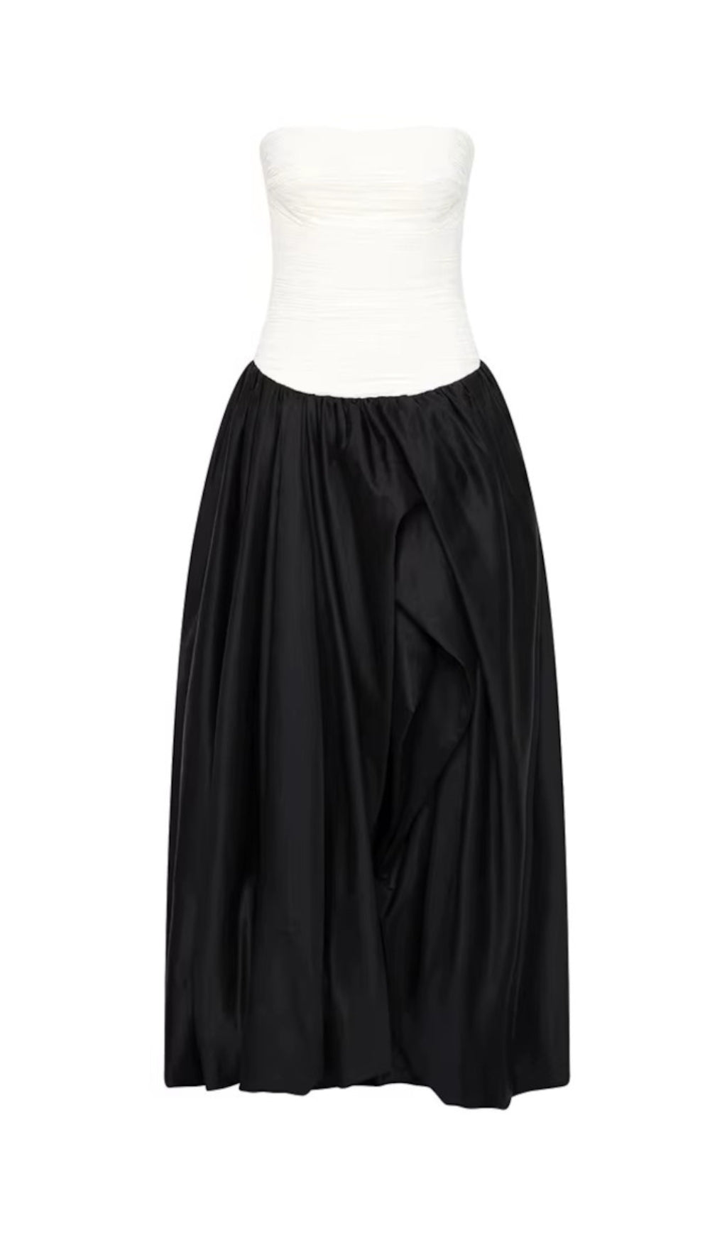 Elegant Strapless Ruched Black & White Colorblock Maxi Dress