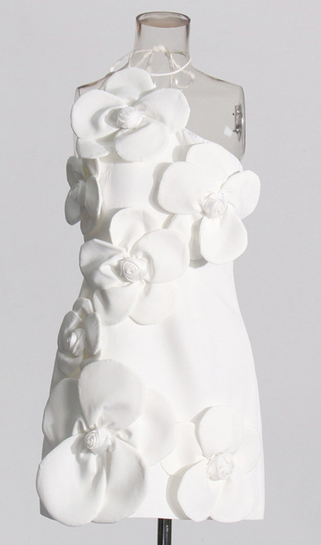 Benji White One-Shoulder 3D Floral Mini Dress