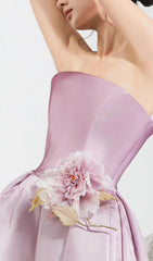 Ethereal Blushing Ombre Strapless Floral Maxi Gown