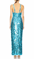 Hannah Dazzling Blue Sequin V-Neck Maxi Dress