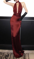 Joffrey Scarlet Sequin Halter Maxi Gown