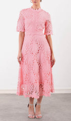 Emirhan Vibrant Fuchsia Eyelet Lace Midi Dress
