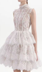 Estevão White Lace Tiered Mini Dress