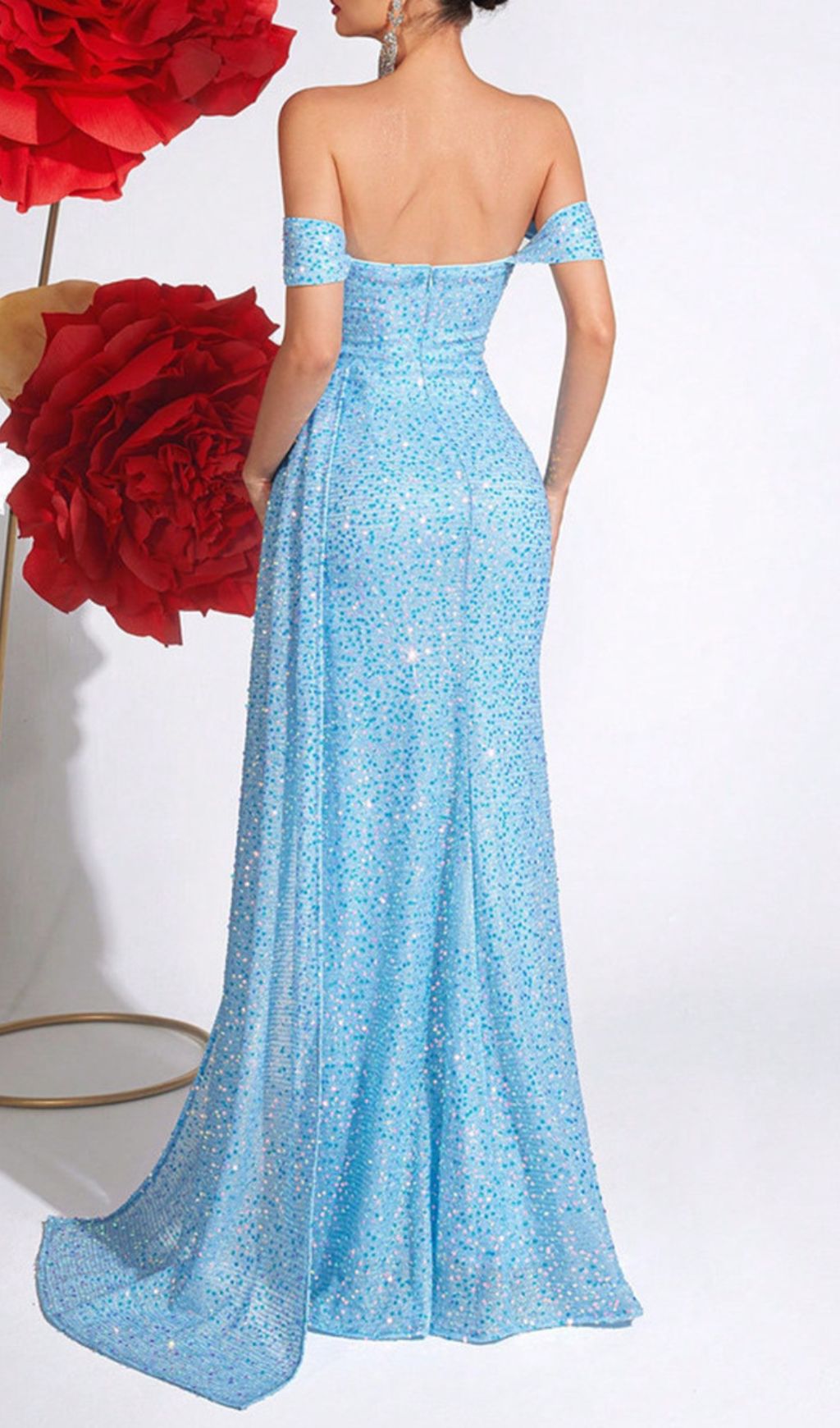 Gwennan Shimmering Blue Sequin Corset Maxi Dress