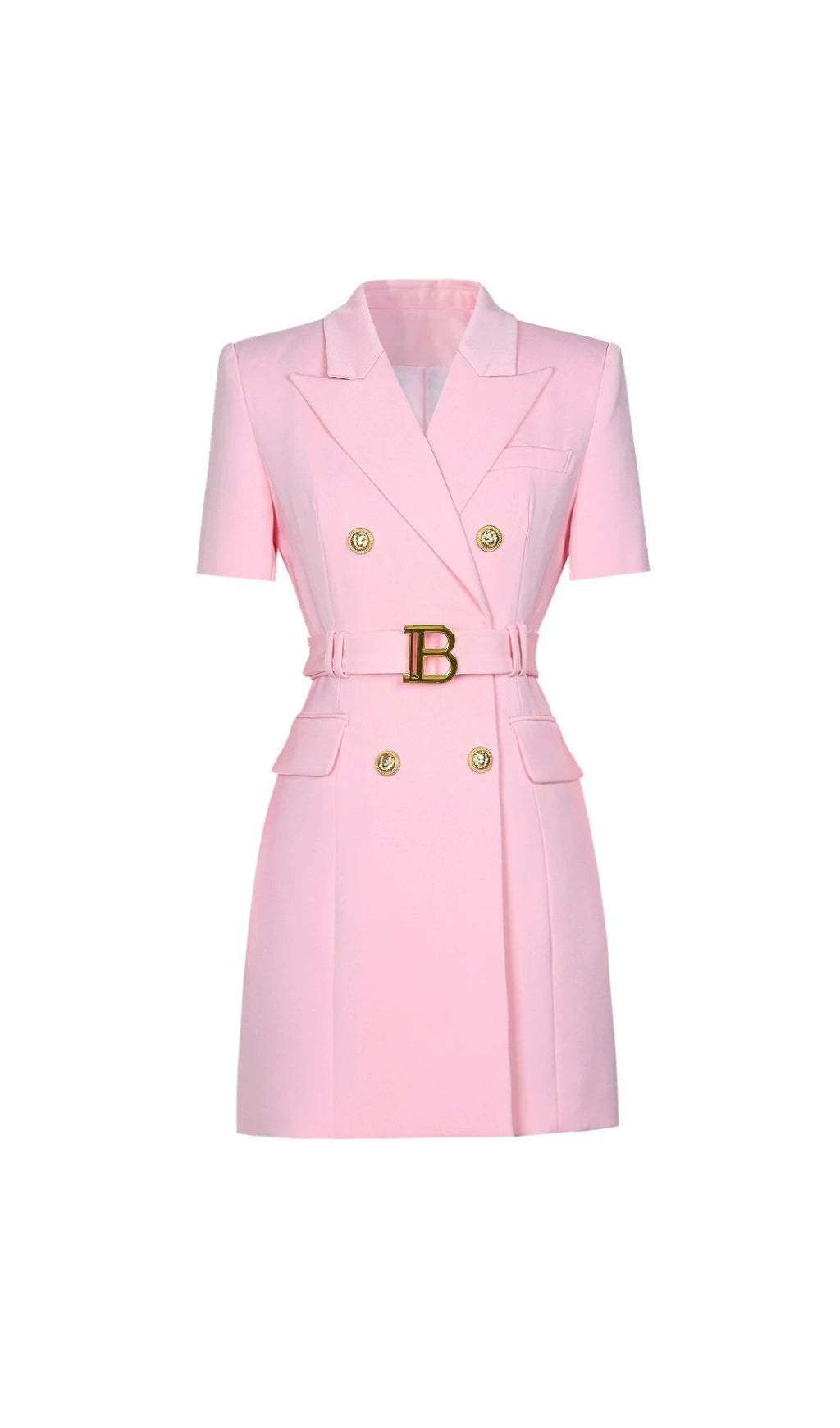 Elske Chic Black Short Sleeve Blazer Dress with Gold Buckle Belt