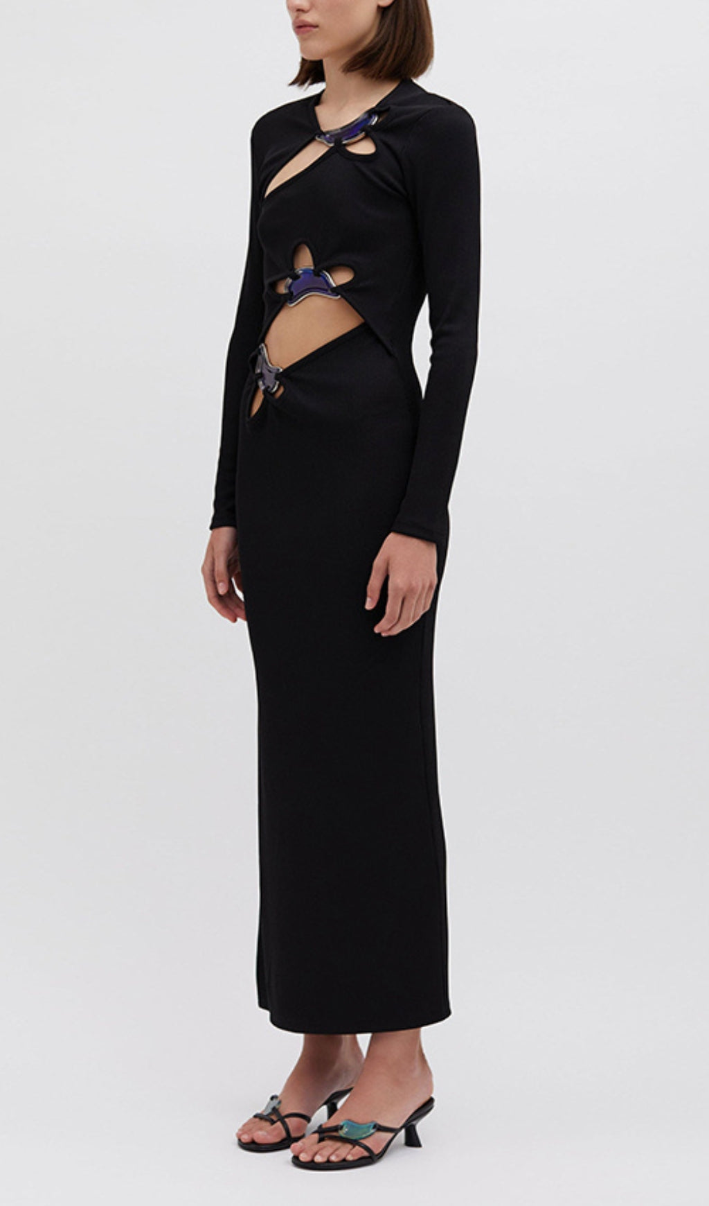 Barbel Iridescent Cutout Black Maxi Dress
