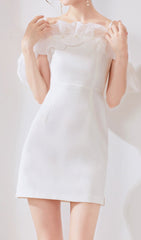 Domitia White Ruffle Off-Shoulder Mini Dress