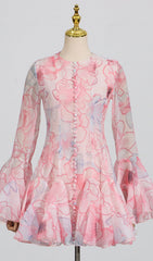Elspeth Romantic Floral Ruffle Mini Dress with Bell Sleeves