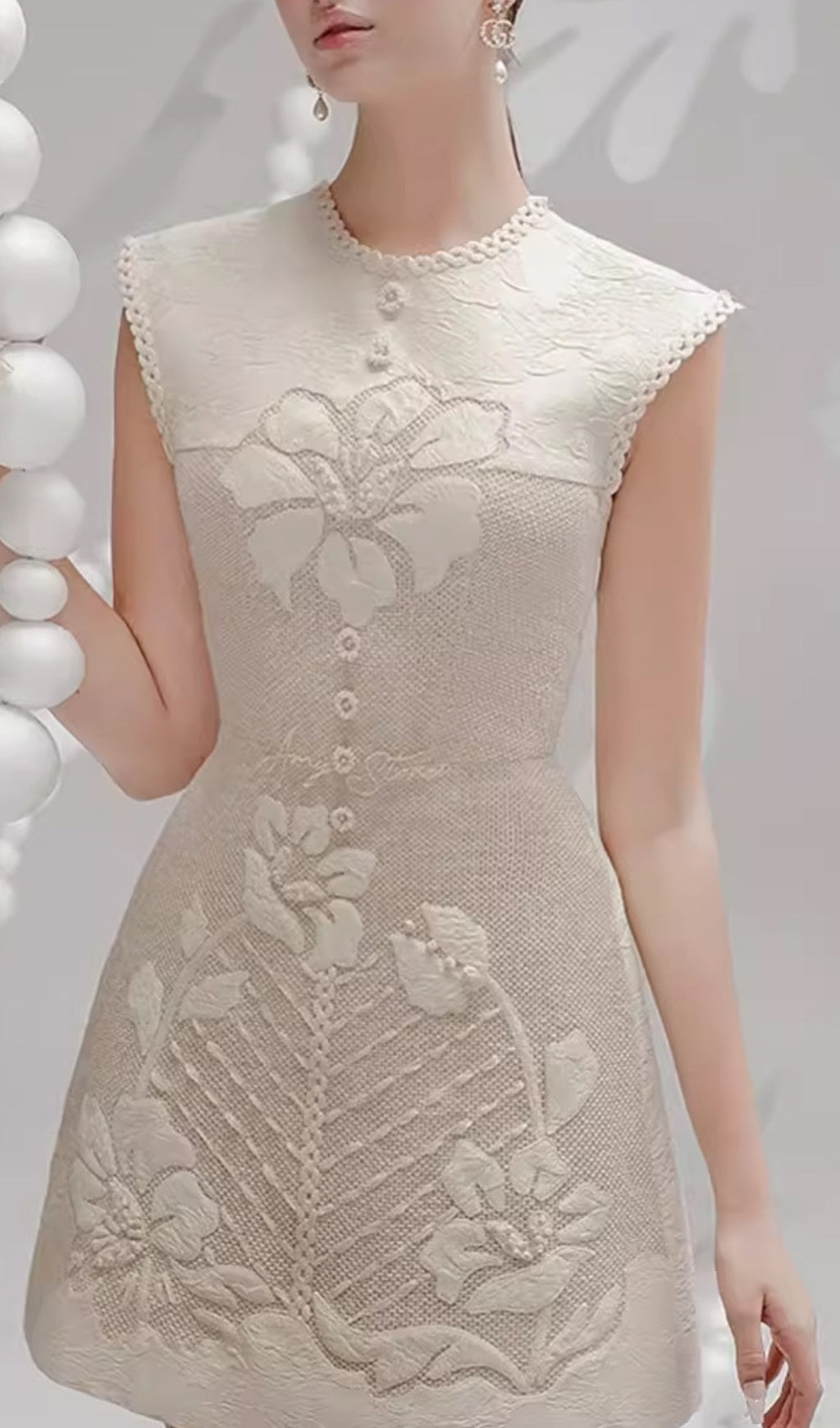 Brenda Ivory 3D Floral Embroidered Mini Dress