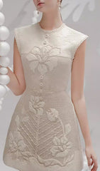 Brenda Ivory 3D Floral Embroidered Mini Dress
