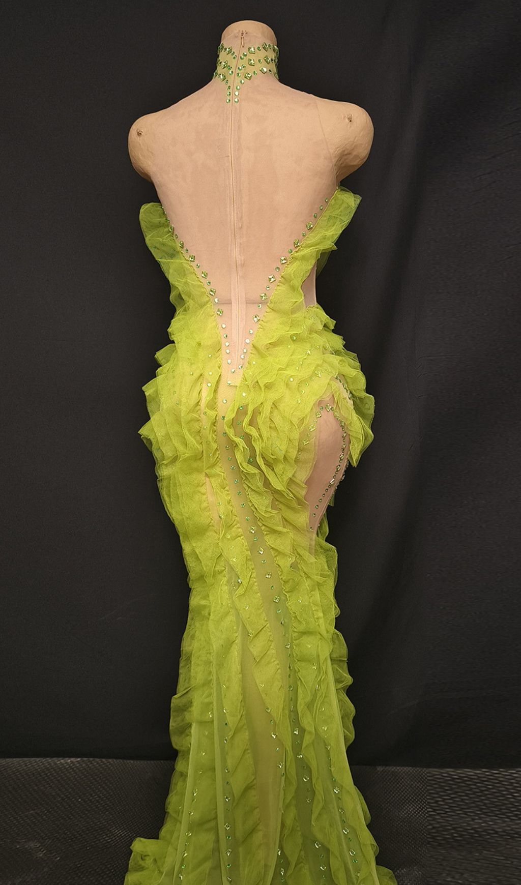 Jaela Yellow Diamante Ruffle Maxi Dress