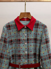 Humla Plaid Bow Mini Dress with Red Collar & Belt