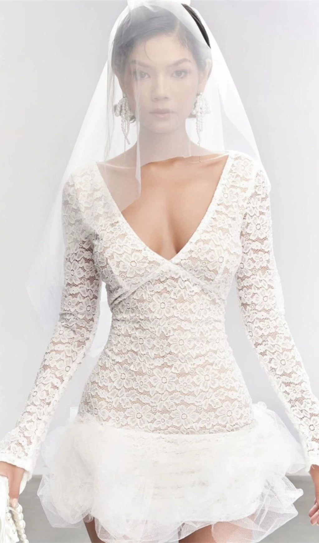 Dena White Lace Long Sleeve Mini Dress