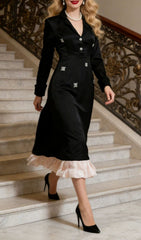 Jetta Black Sparkle & Ruffle Midi Dress