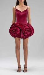 Isolina Blooming Rose Petal Strappy Mini Dress