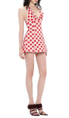 Irela Chic Gingham Halter Mini Dress