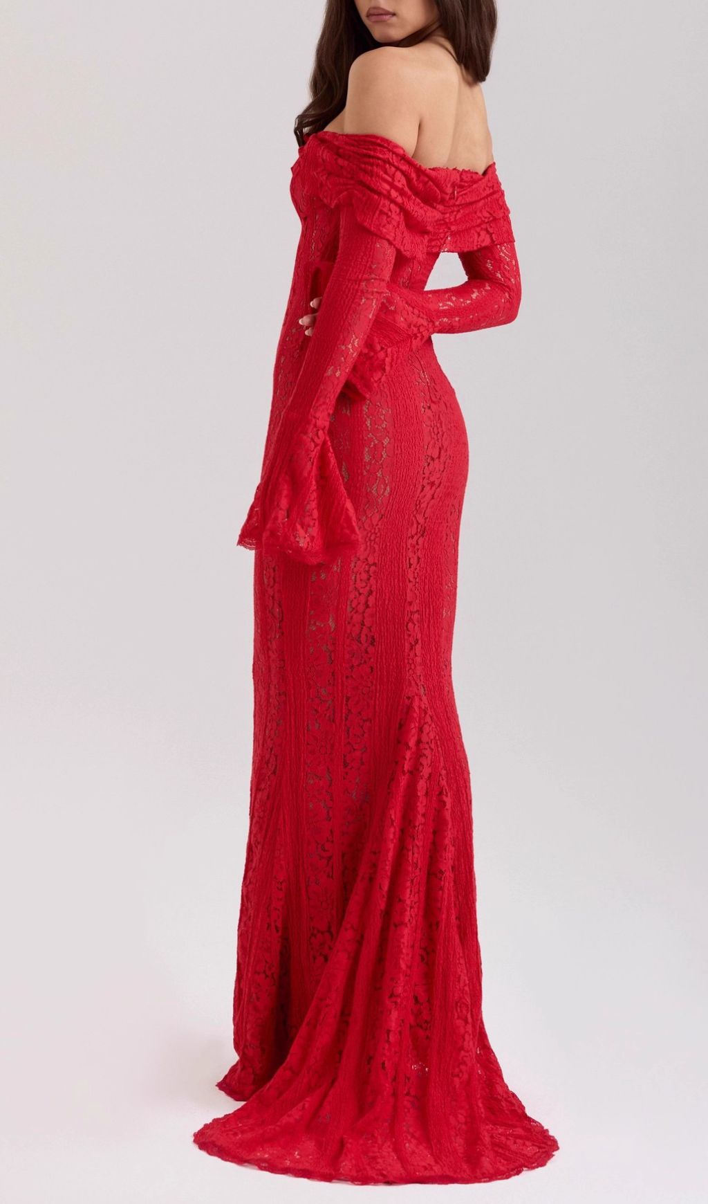 Jolene Red Lace Off-Shoulder Maxi Dress