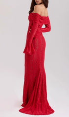 Jolene Red Lace Off-Shoulder Maxi Dress
