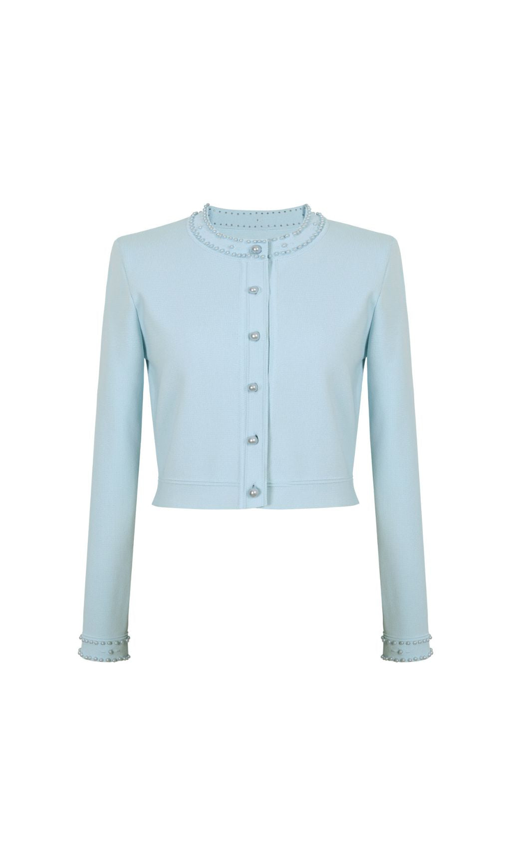 Edie Chic Sky Blue Beaded Knit Midi Dress & Cardigan Set