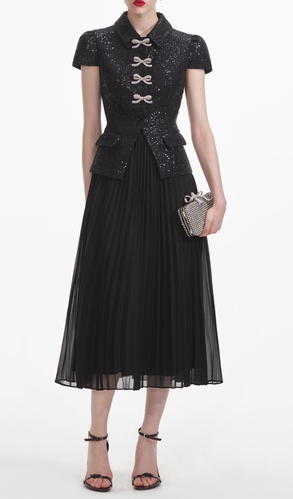 Glamorous Black Sequin & Bow Peplum Midi Dress