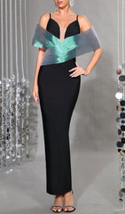Confidence-Boosting Iridescent Cross-Shoulder Bandage Maxi Gown