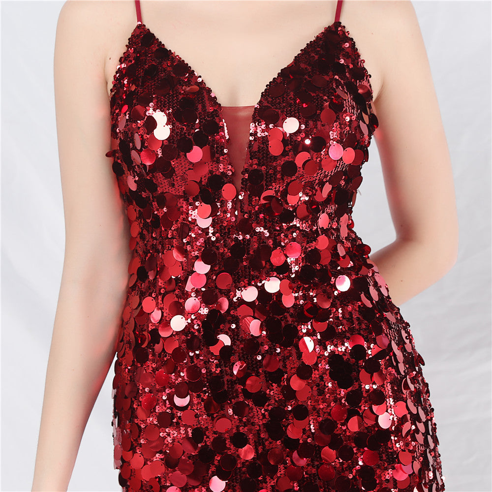 Chole Dazzling Red Sequin Strappy Maxi Dress