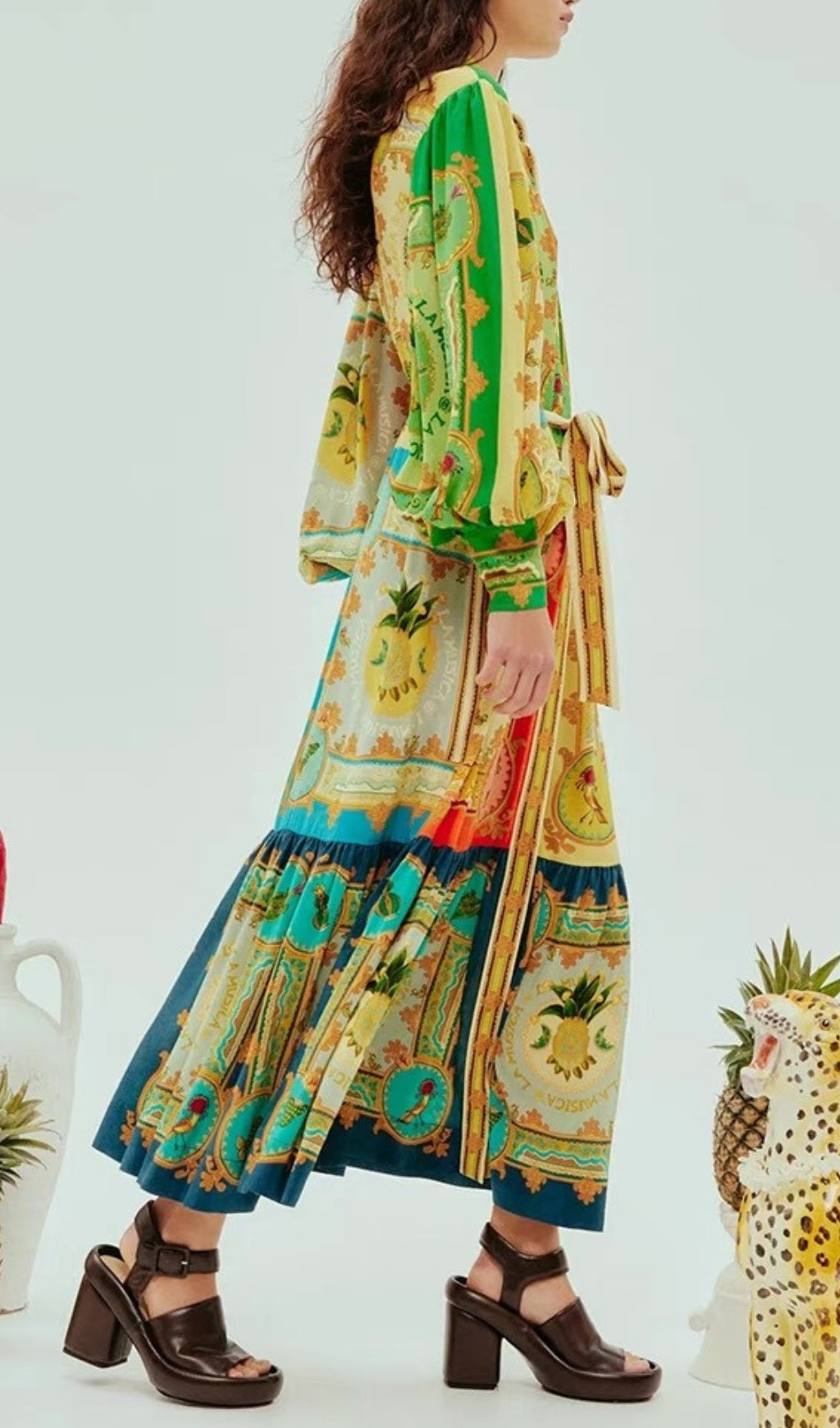 Eliseo Tropical Artistry Vibrant Printed Long Sleeve Midi Dress