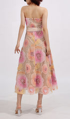 Elowyn Dazzling Floral Sequin Strapless Midi Dress