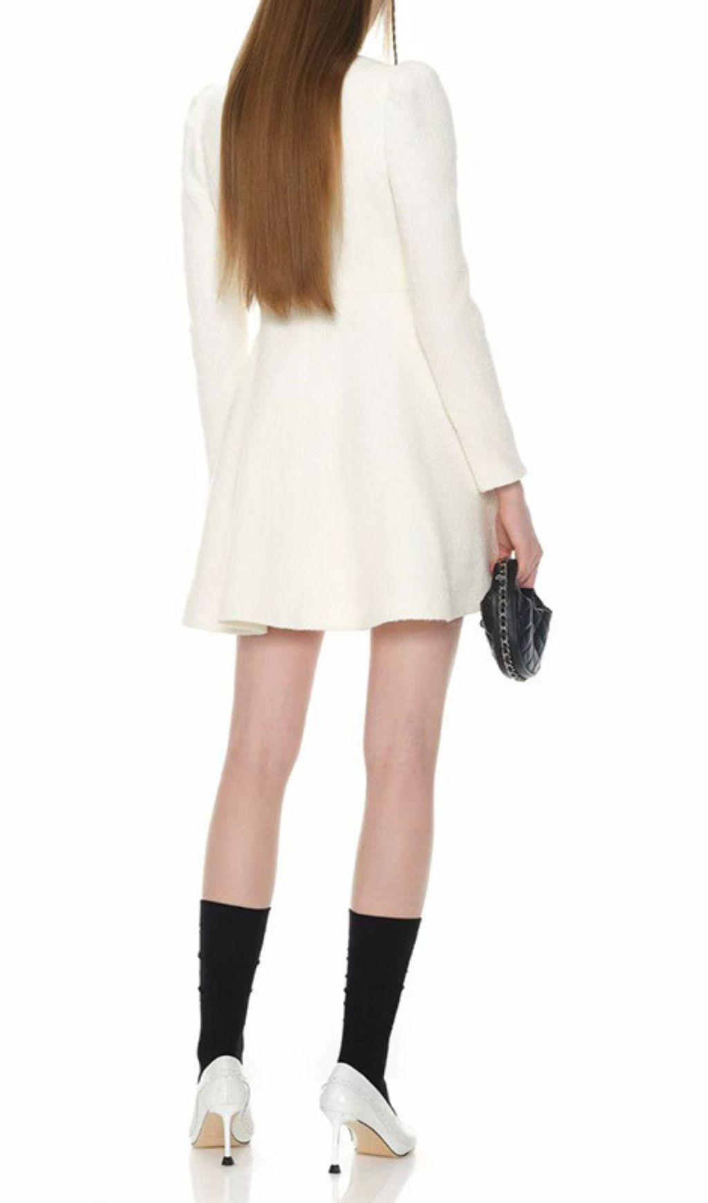 Elegant White Tweed Bow Mini Dress