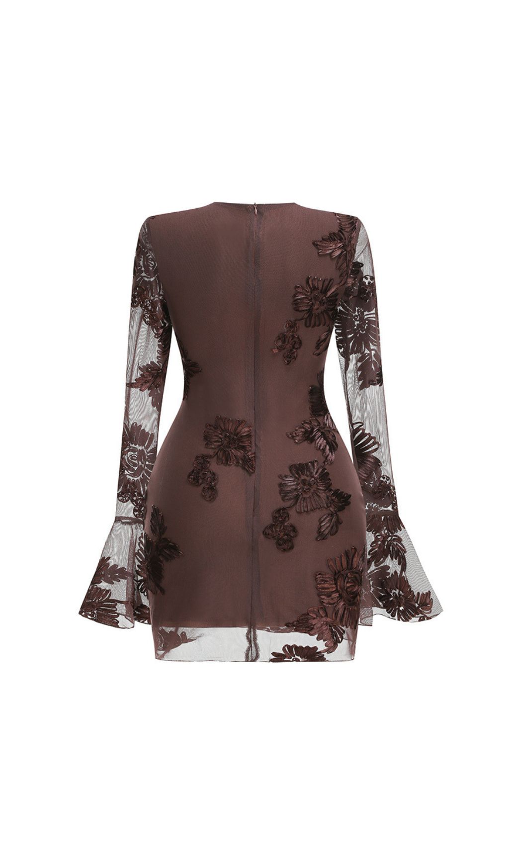 Jovan Coffee Flower Long Sleeve Mini Dress