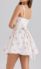 Romantic Scalloped Floral Corset Mini Dress