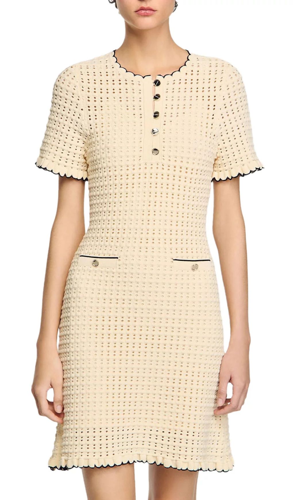 Vanilla Openwork Knit Mini Dress