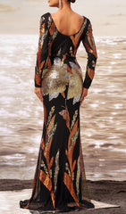 Debby Long Sleeve Sequin Evening Maxi Dress