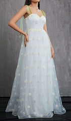 Hisayo Ethereal White Daisy Maxi Dress with Slit