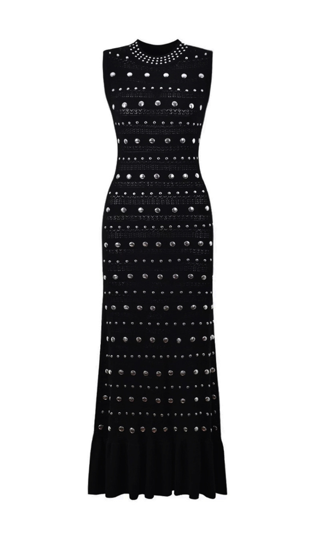 Hedia Black Studded Knit Midi Dress