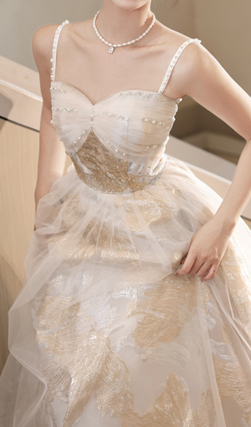 Gur Shimmering Gold Leaf Maxi Gown