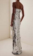 Show-Stopping Federico Silver Flower Sequin Maxi Dress for Unforgettable Evenings