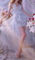 Fedella Ethereal Floral Sequin High-Low Gown