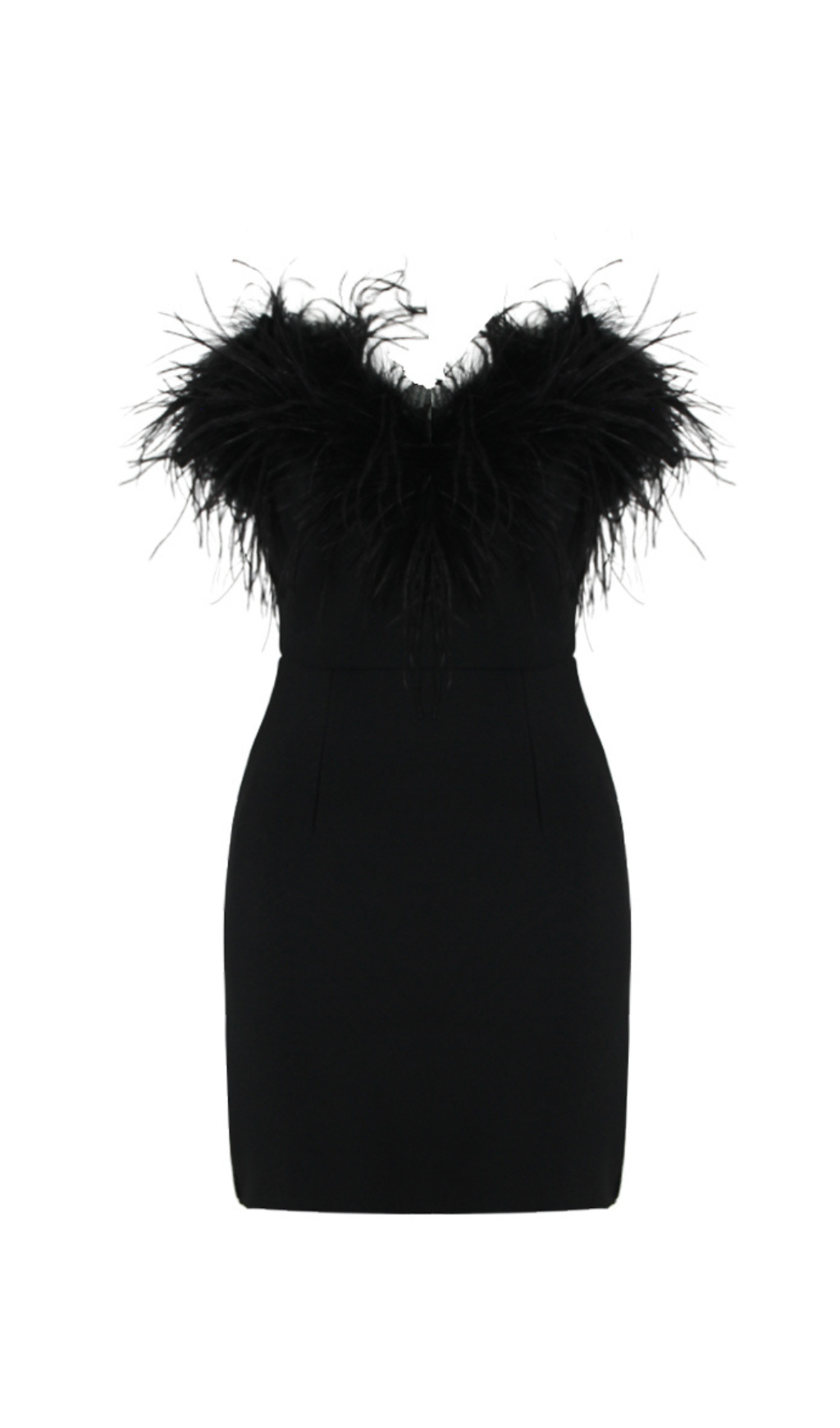 Agathe Black Feather Trim Strapless Mini Dress