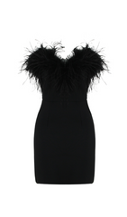 Agathe Black Feather Trim Strapless Mini Dress