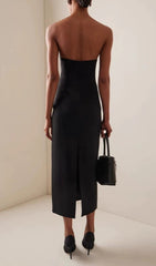 Emmy Black Diamond V-Neck Strapless Bodycon Maxi Dress