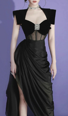 Godiva Black Corset Ruched Maxi Dress