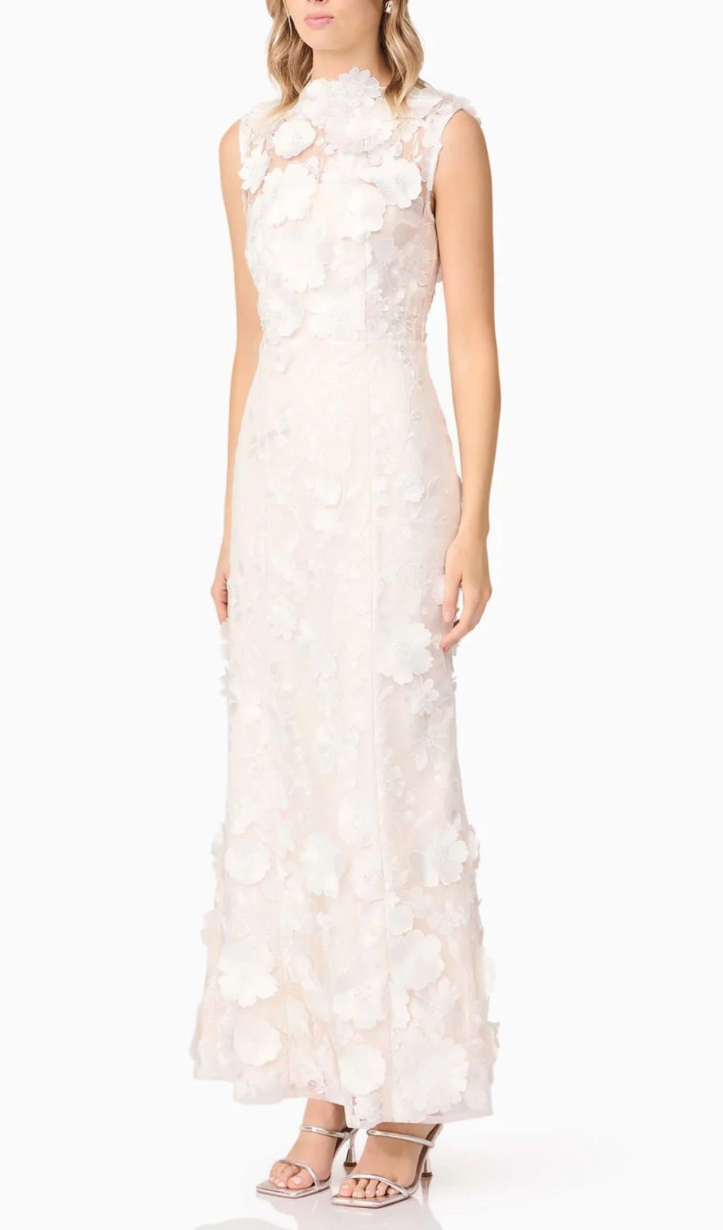 Enora White 3D Floral Appliqu Maxi Dress