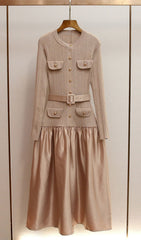 Glamorous Jetje Gold Shimmer Knit & Satin Belted Midi Dress