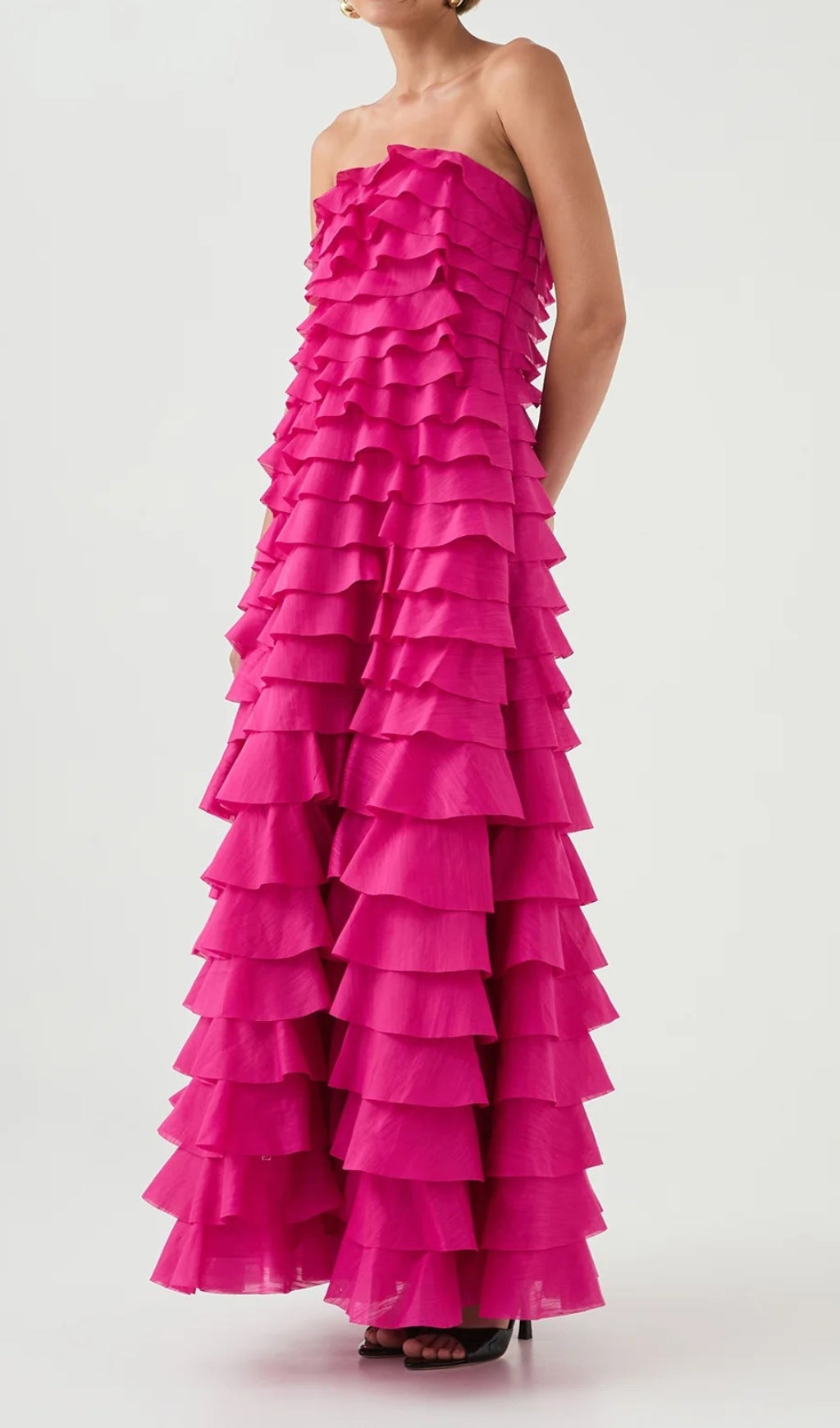 Dasani Radiant Pink Strapless Tiered Ruffle Maxi Dress